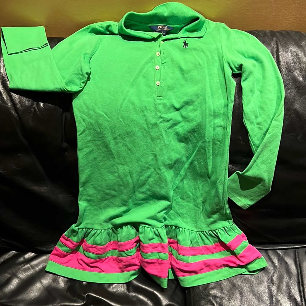 POLO Ralph Lauren green and pink long sleeved dress L (12-14)